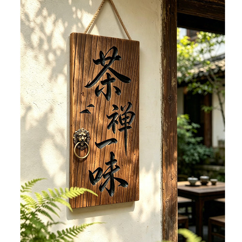 风化老榆木挂牌禅意木牌茶室民宿侘寂风复古定制刻字实木牌匾门牌