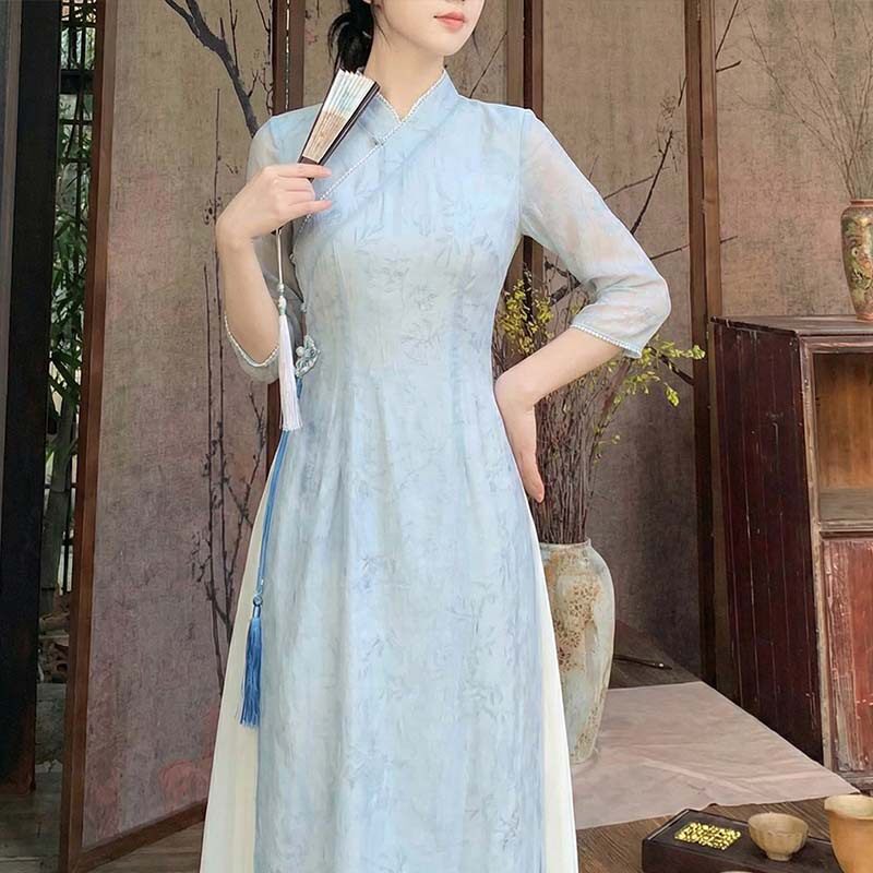 新中式茶服女禅意文艺中式改良旗袍汉服民族风中长款连衣裙春夏女