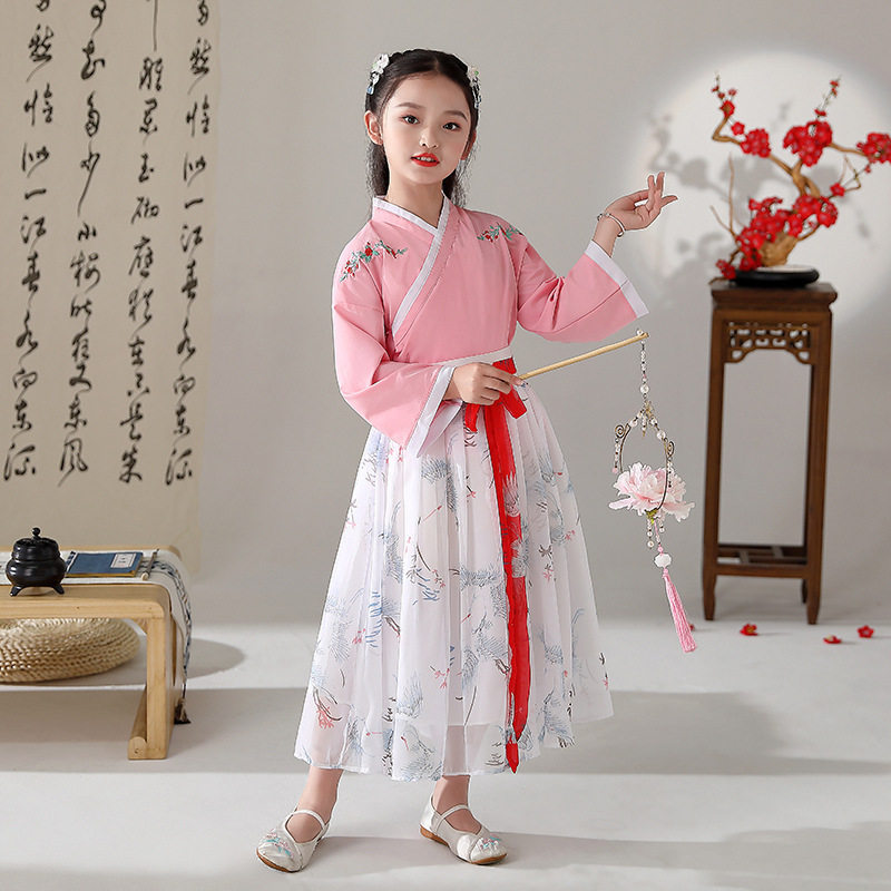 女童汉服秋冬古装儿童两件套中国风套装连衣裙女古筝演出服童装
