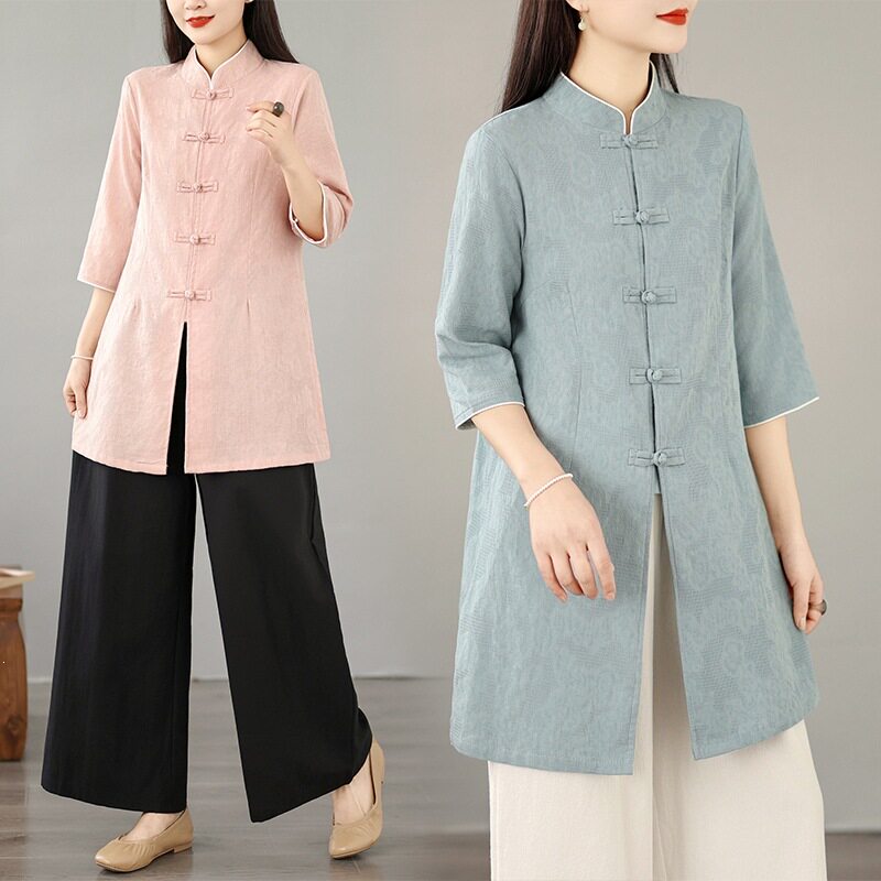 棉麻唐装上衣中式复古中国风茶服女禅意禅服民国风女装中医馆服装