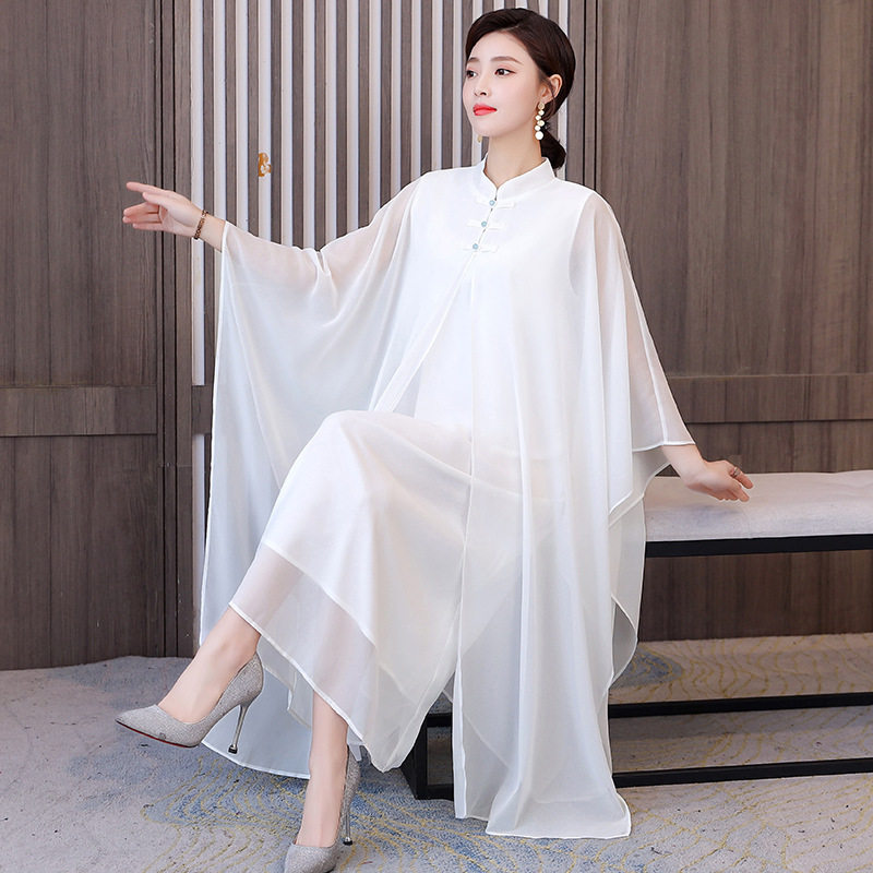 清仓禅舞服装女三层套装茶中国风白色禅意飘逸新中式女装连衣裙