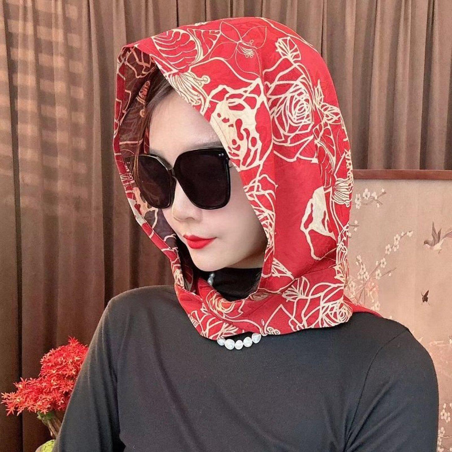 罗纹缎丝巾包头帽夏双面双色丝巾帽旅行拍照防晒遮阳帽薄款头巾帽
