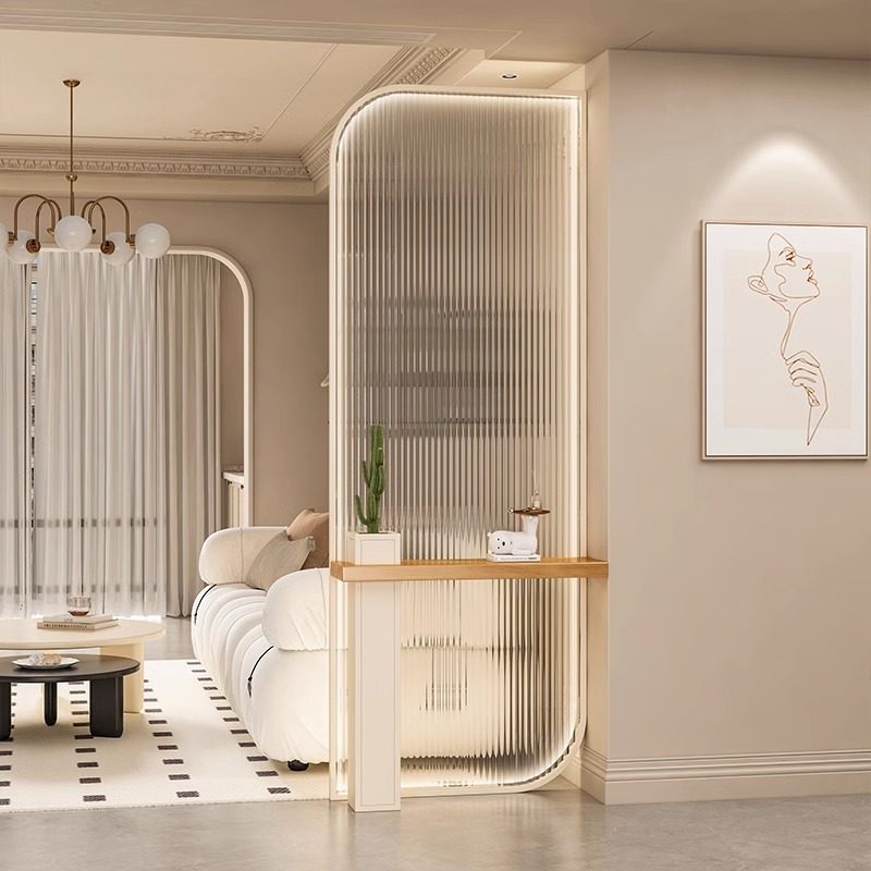 奶油风长虹玻璃屏风隔断客厅入户玄关卫生间简约不锈钢创意遮挡墙