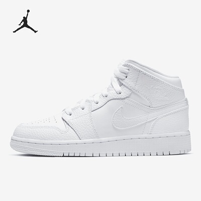 JordanAir Jordan 1 Mid 纯色复古GS 耐磨中帮篮球鞋554725-130