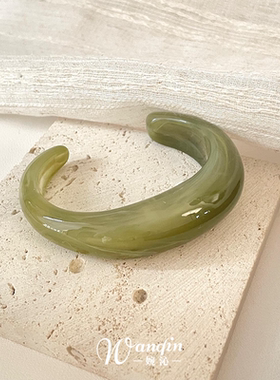 小清新绿色晕染素圈手镯女
