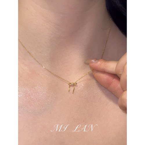 S925纯银闪钻极细蝴蝶结项链女