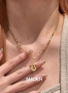 S925纯银碎冰冰U型马蹄项链女