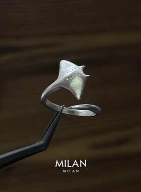 S925纯银魔鬼鱼磨砂戒指女