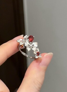S925纯银蝴蝶闪钻水滴戒指女