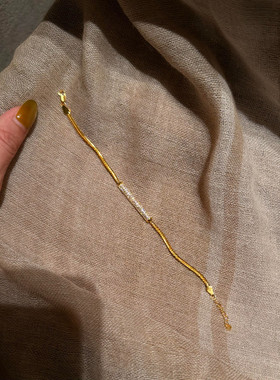 S925纯银满钻金色蛇骨链手链女