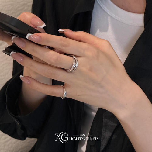 S925纯银素圈叠戴戒指女