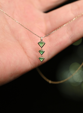 独特创意绿色几何流苏毛衣项链女