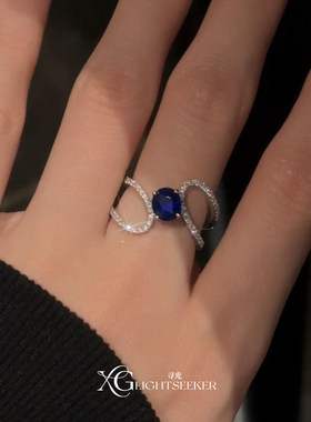 克莱因蓝满钻椭圆闪钻U型戒指女