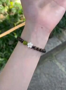 新中式白色花朵檀木串珠手链女