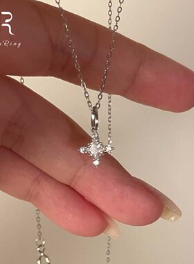 S925纯银闪钻十字架项链女