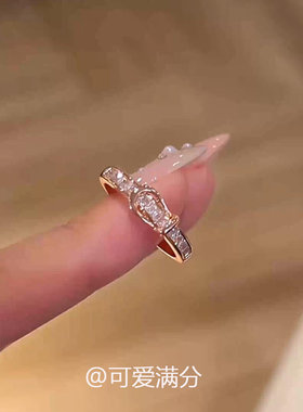 S925纯银金色闪钻马蹄扣戒指女