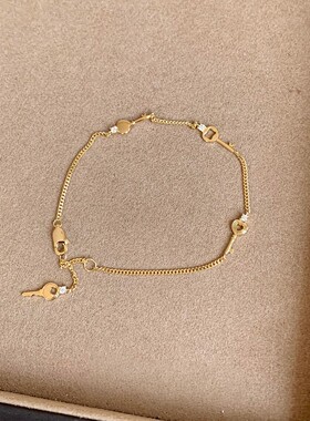 S925纯银复古金色钥匙手链女