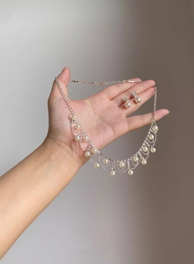 法式复古蕾丝仿珍珠项链女