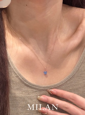 海蓝色闪钻爱心项链女