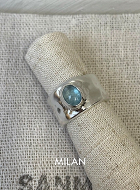 S925纯银冷调银灰宽口戒指女