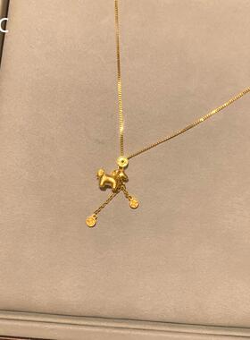 新中式金色小马驹五帝钱项链女款