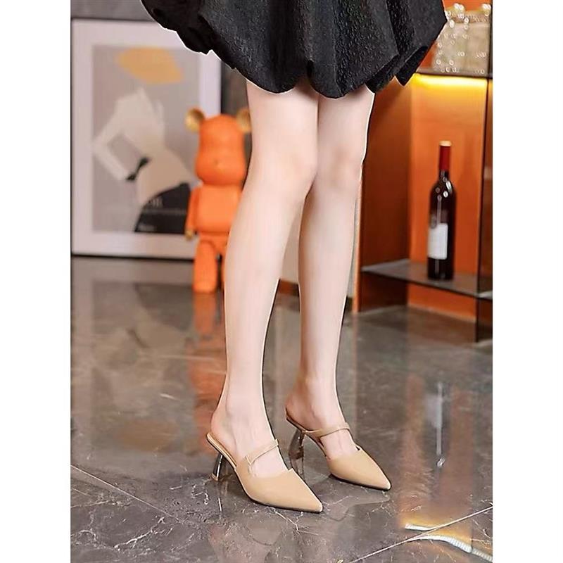 2026夏季新款中跟舒适粗跟凉拖鞋女高跟鞋韩版包头懒人尖头半托潮