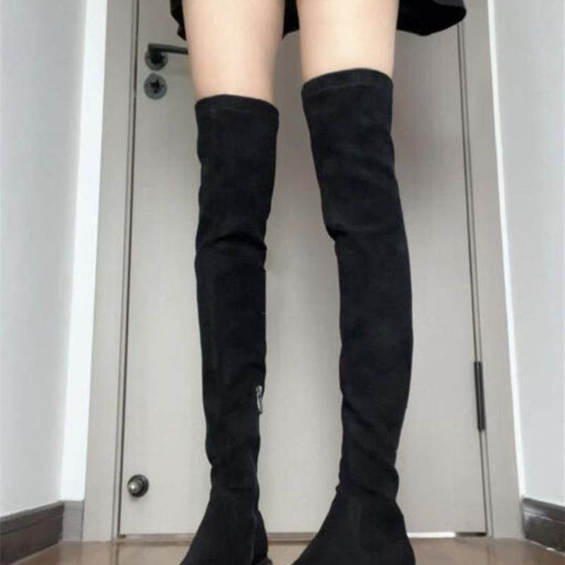 厚底高跟长靴女显瘦绒面靴子女过膝长筒靴瘦瘦靴粗腿高筒