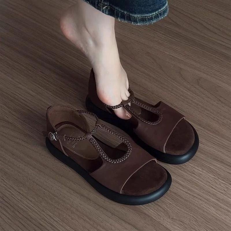 巨好看厚底凉鞋女2026新款夏季平底不累脚舒适软底包后跟罗马凉鞋