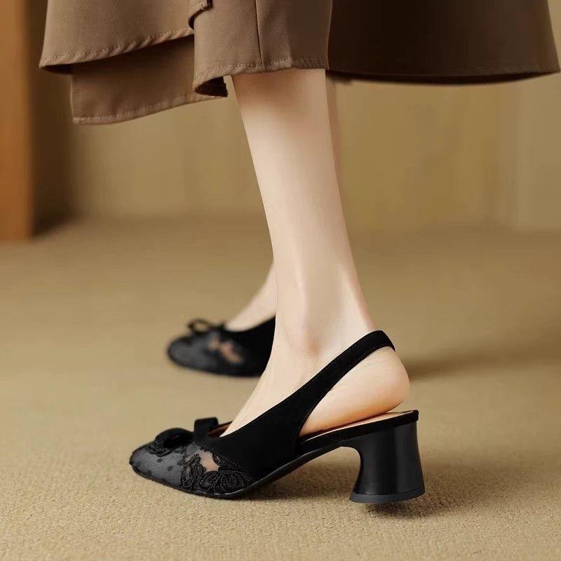 百搭裙子专用鞋法式仙女风网纱包头蝴蝶结凉鞋女2026夏新款后空一