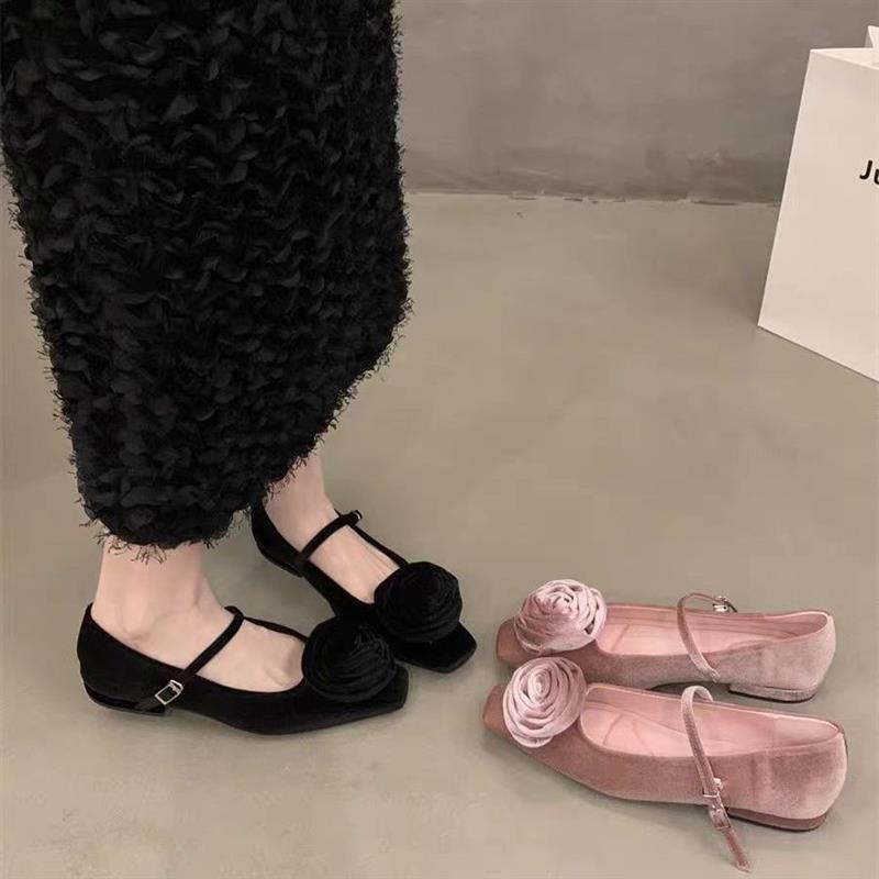 女士浅口单鞋女春秋新款韩版法式晚风气质仙女绒面软平底玛丽珍鞋