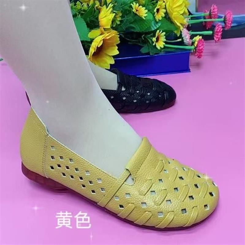 牛津软底女士单鞋镂空秀气小皮鞋软皮软底一脚蹬时尚豆豆鞋