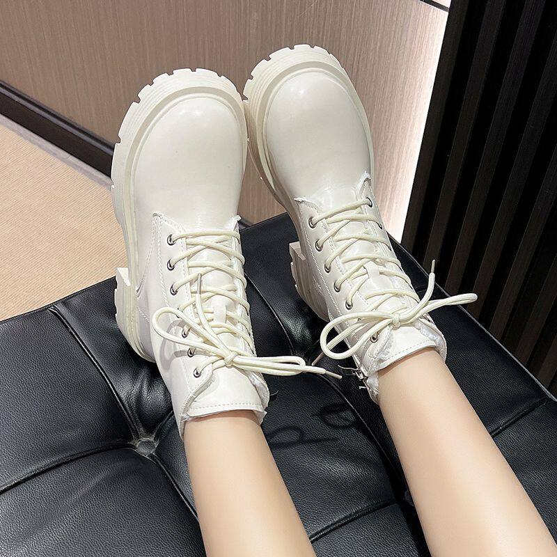 跃臣真软皮马丁靴女冬季加绒厚底增高白色短靴韩版保暖防滑雪地靴