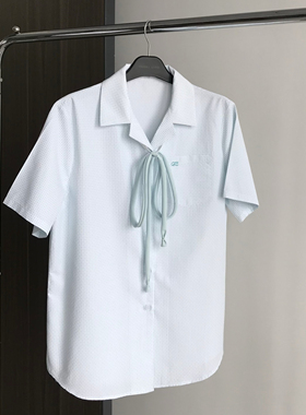 鱼丸与面原创小薄荷夏季学院风jk衬衫短袖校供感竹纤维田字格开襟