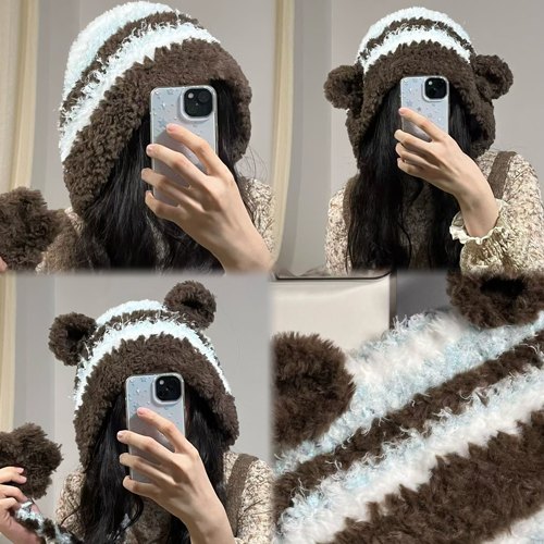 热心煎饺钩针编织三用可拆卸小熊/小羊/护耳帽手工diy材料包