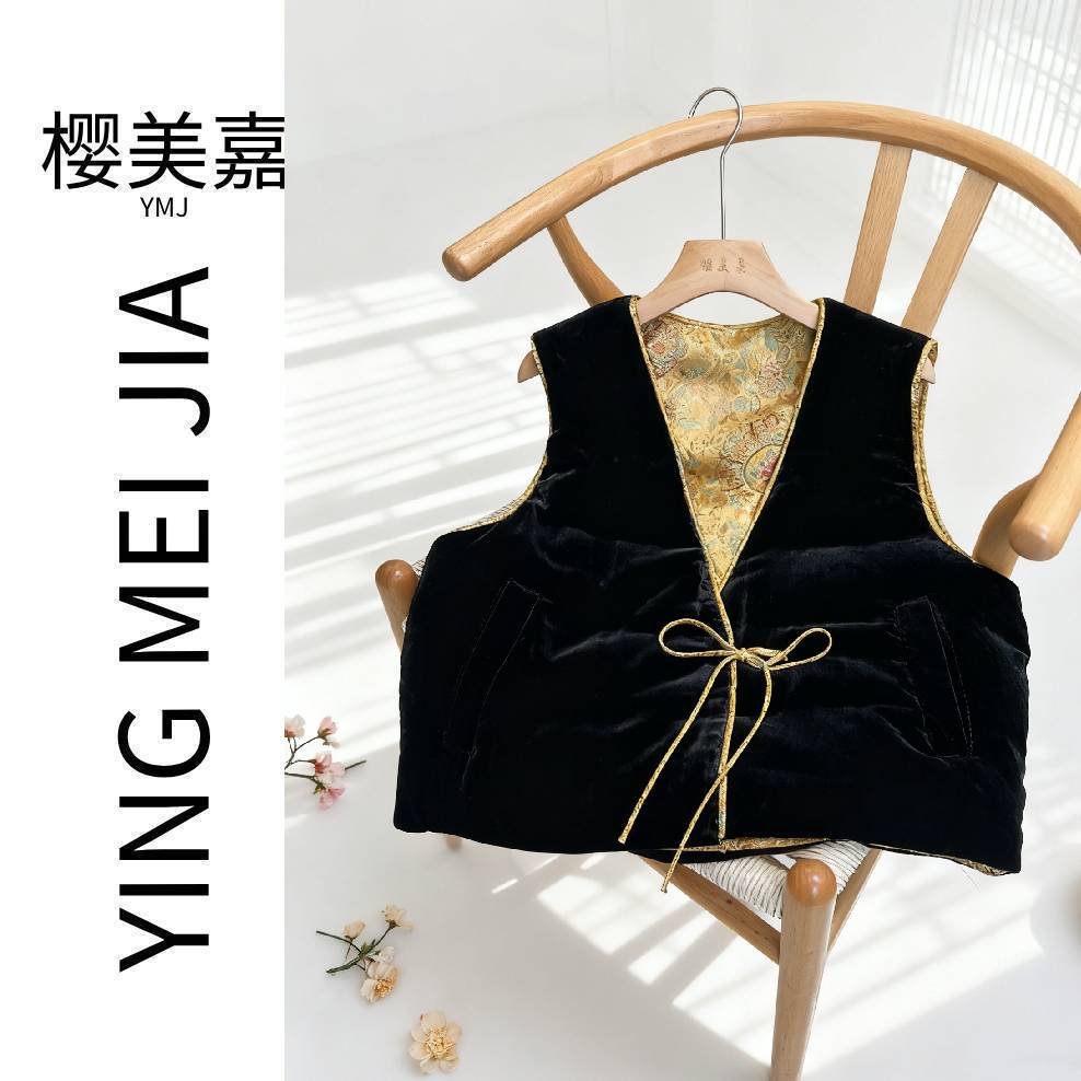 DY3132樱美嘉真丝丝绒鹅绒服双面双穿马甲无袖坎肩桑蚕丝羽绒服