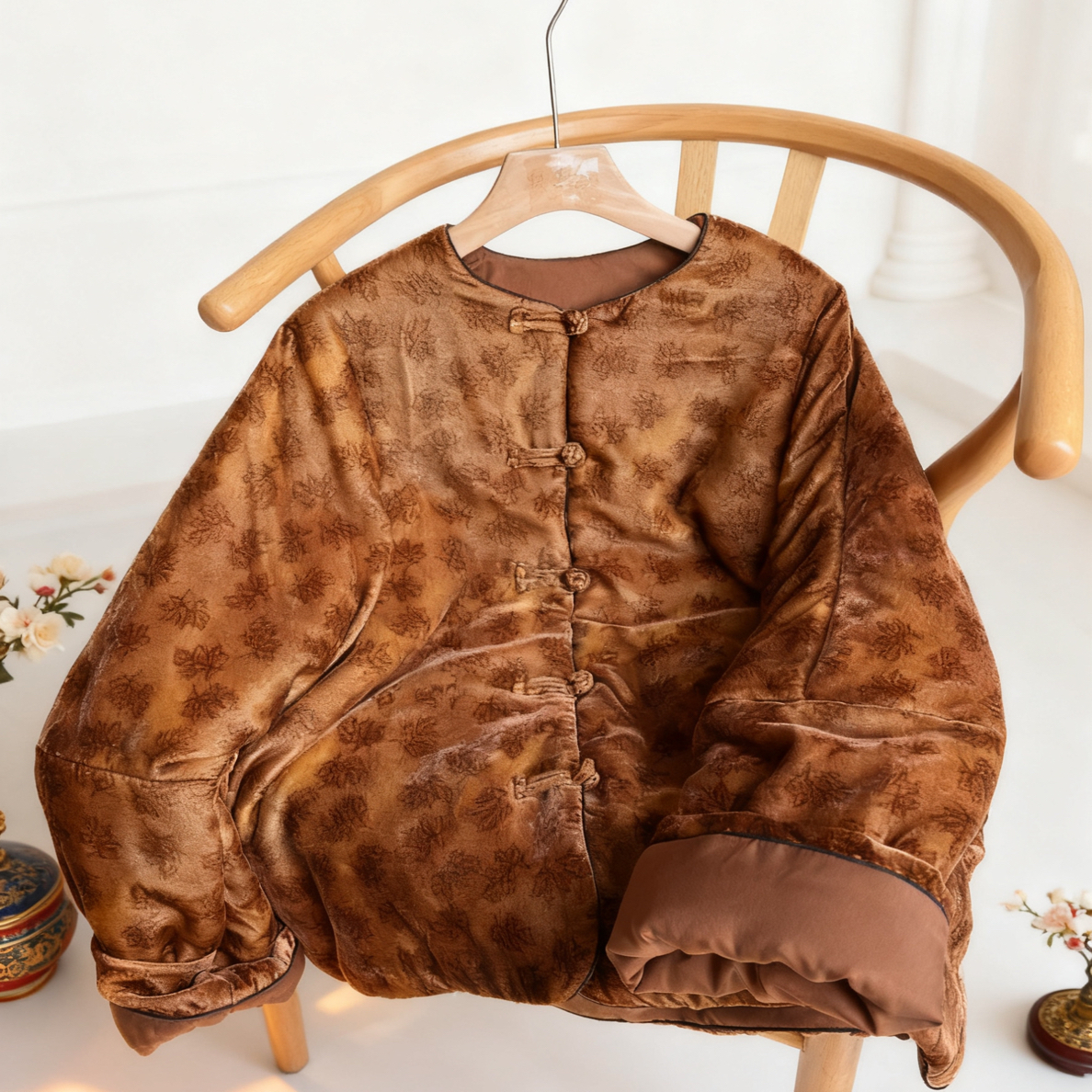 12520樱美嘉100桑蚕丝真丝丝绒外套盘扣显瘦新中式冬季新款大码