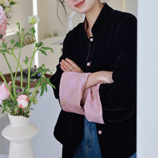 外套新中式 DY3035樱美嘉100桑蚕丝真丝丝绒两穿早秋新款 上衣长袖