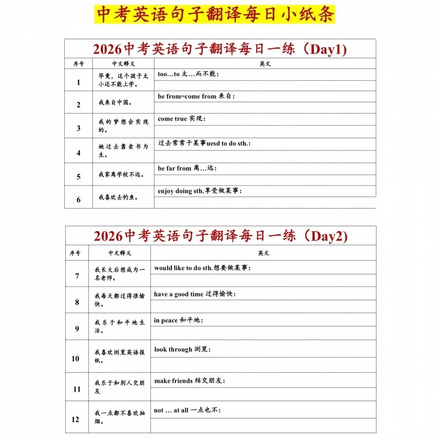 新中考英语非谓语动词专项训练高频考点汇总7-9年级必备语法练习