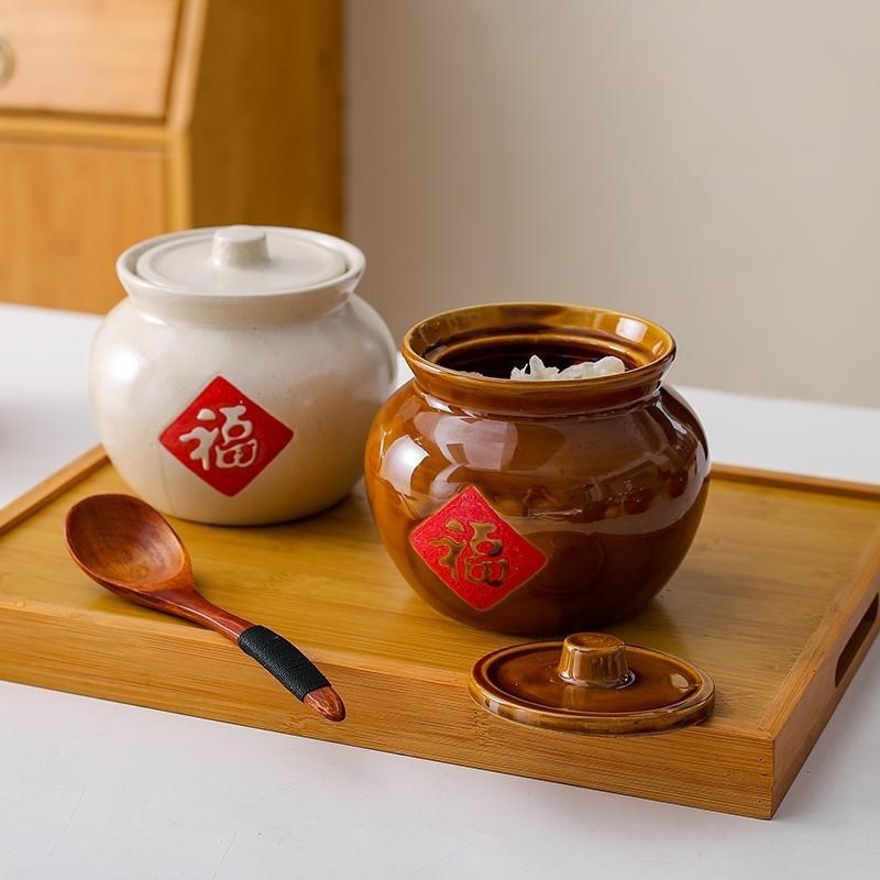 650ml炖盅陶瓷隔水炖家用带盖瓦罐煨汤炖罐复古餐厅酒店商用燕窝