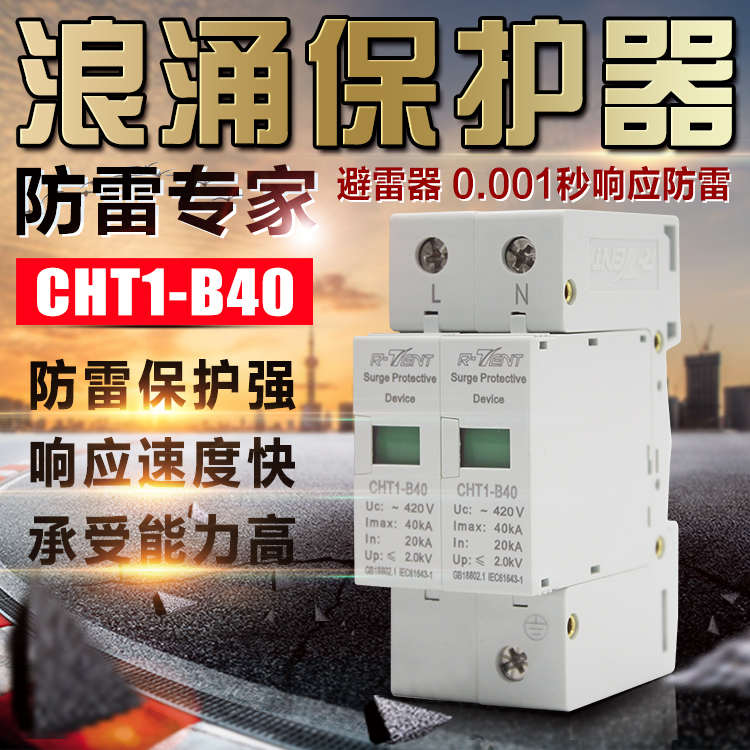 浪涌保护器 家用防雷器220V 2P/40KA急速防雷 避雷器电涌开关包邮