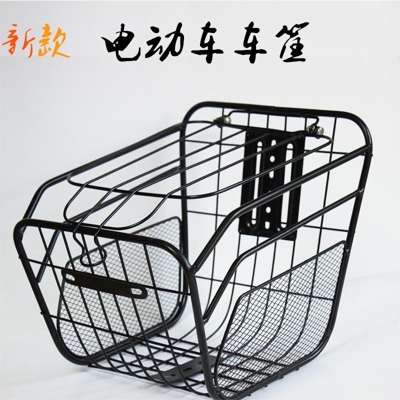 新款电动车带盖筐自行车篮折叠车加大娄便携菜篮子后置防锈塑料筐