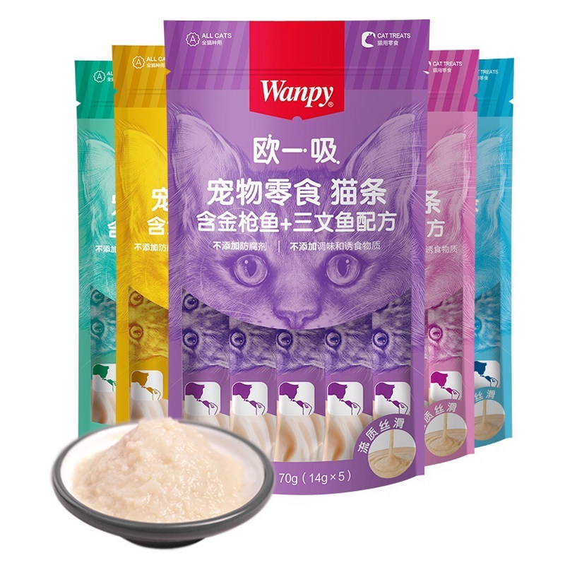 顽皮欧一吸猫条猫咪流质湿粮营养增肥成猫幼猫喵鲜条猫零食5支装