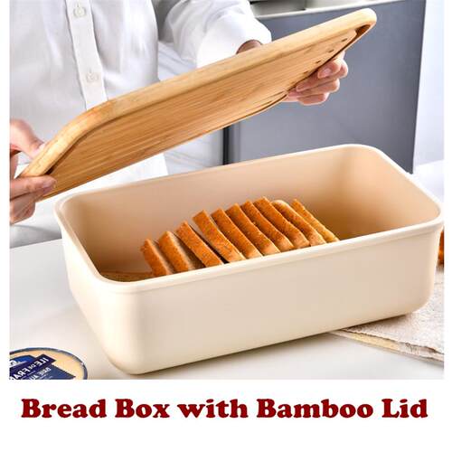 Bread Box with Bamboo Lid Cutting Board