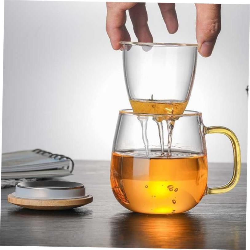 Glass Tea Infuser Cup With Transparent Filter Bamboo Lid
