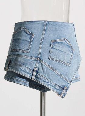 Personalized steet denim stitching shorts, summer new style,
