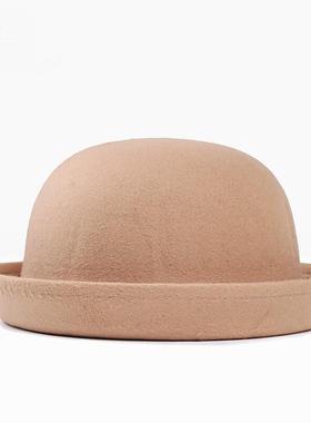 Lady's hat bowler hat women礼帽女士毛呢卷边圆帽
