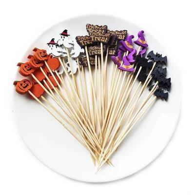 100Pcs Halloween Decoration Disposable Bamboo Skewers Pumpki