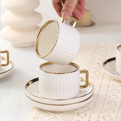 Ceramic Coffee Mug 250ml Gold Rim Cup and Saucer Set