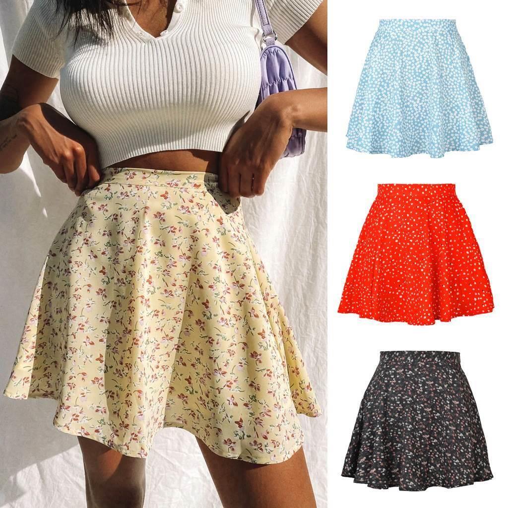 Floral skirt high waist umbrella skirt printed short skirt