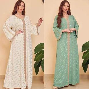 跨境中东印尼土耳其女烫金迪拜长长袍连衣裙Foil dresse stamping